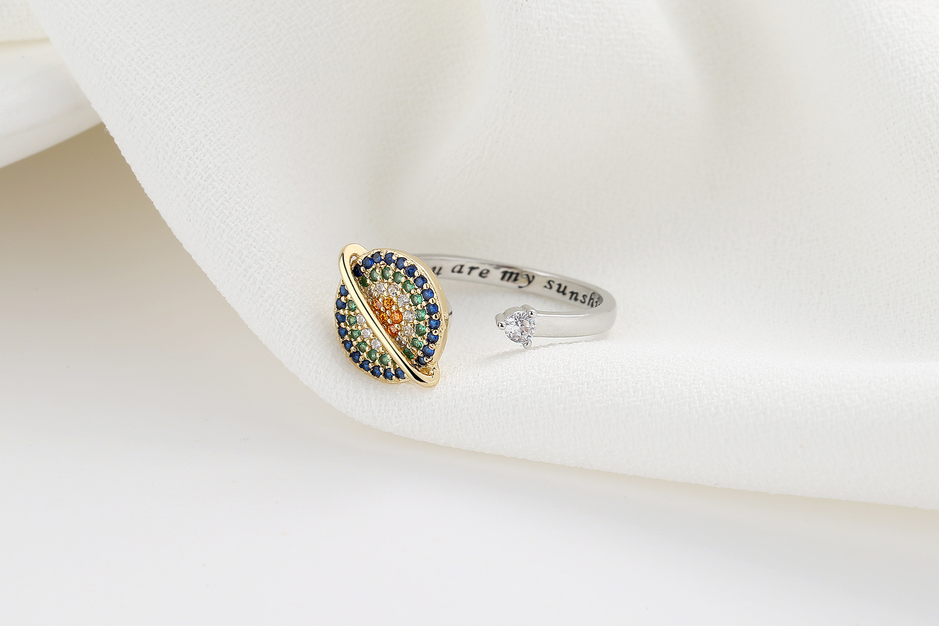 Rotating Muticolor Zircon Planet Ring Adjustable Anti-Stress Open Finger Rings